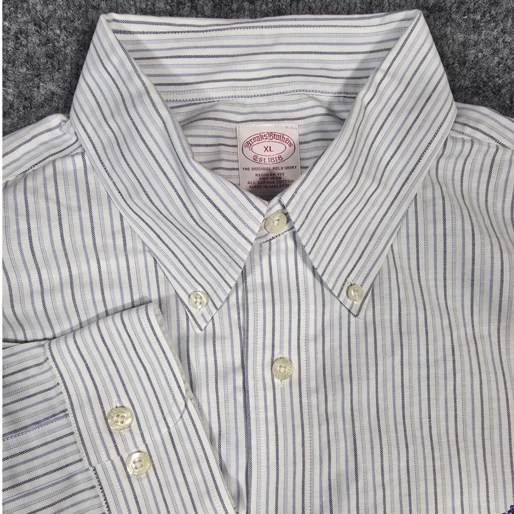 Brooks‎ Brothers Button Down Striped Mens XL Blue White Supima Cotton EUC